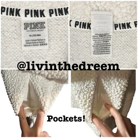 #T5  Victoria's Secret Pink Sherpa Boyfriend Quarter Zip Sweater Pullover M $79 - Picture 15 of 16